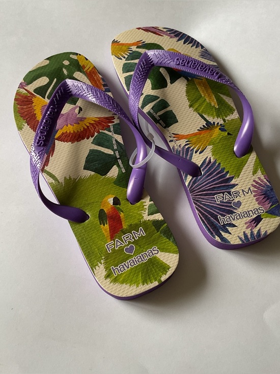 HAVAIANAS X FARM RIO TROPICAL COPACABANA PASSAROS FLIP FLOPS PURPLE MENS 9/10